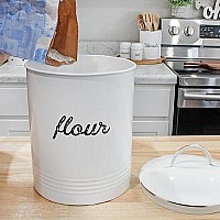 Auldhome Enamelware White Flour Canister Rustic Distressed Style Staples Storage For Kitchen