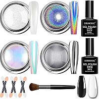 Chrome Nail Powder Gifts For Women - Holographic Unicorn Rainbow Nail Powder, Aurora Mermaid Iridescent Nail Powder, Sliver Metallic Mirror Effect Nail Powder, Cat Eye Chrome Nail Powder Manicure Art