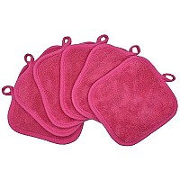 Bloomsesame Makeup Remover Cloths For Face, Eye, Lips - Reusable Makeup Remover Pads Soft Microfiber Facial Cleansing Cloths 5 X 5 Inch 6 Pack (Dark Pink)