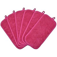 Bloomsesame Makeup Remover Cloths For Face, Eye, Lips - Reusable Makeup Remover Pads Soft Microfiber Facial Cleansing Cloths 6 X 12 Inch 6 Pack (Dark Pink)