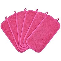 Bloomsesame Makeup Remover Cloths For Face, Eye, Lips - Reusable Makeup Remover Pads Soft Microfiber Facial Cleansing Cloths 6 X 12 Inch 6 Pack (Dark Pink)