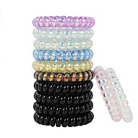 Spiral Hair Ties No Crease, Colorful Traceless Hair Ties, Elastic Coil Hair Ties, Phone Cord Hair Ties, Waterproof Hair Coils For Women Girls,Ponytail Hair Coils No Crease, Multicolor 12Pcs (Coffee Color Mix)