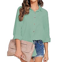 Hotouch Womens 100 Cotton Button Down Blouse Casual Long Sleeve Green Cotton Linen Shirt Green S