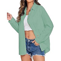 Hotouch Womens 100 Cotton Button Down Blouse Casual Long Sleeve Green Cotton Linen Shirt Green S