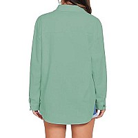 Hotouch Womens 100 Cotton Button Down Blouse Casual Long Sleeve Green Cotton Linen Shirt Green S