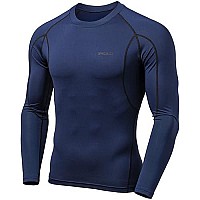 Tsla Mens Upf 50 Long Sleeve Compression Shirts, Athletic Workout Shirt, Water Sports Rash Guard, Athletic Crewneck Navy, X-Large