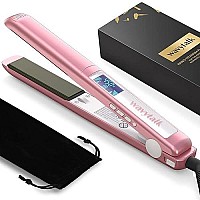 Salon Flat Iron Hair Straightener, Negative Ion Flat Iron With Titanium Plates Get Frizz-Free Hair, Dual Voltage Flat Iron For Hair With Auto Shut-Off (Rose Gold)