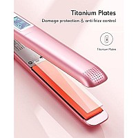 Salon Flat Iron Hair Straightener, Negative Ion Flat Iron With Titanium Plates Get Frizz-Free Hair, Dual Voltage Flat Iron For Hair With Auto Shut-Off (Rose Gold)