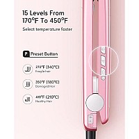 Salon Flat Iron Hair Straightener, Negative Ion Flat Iron With Titanium Plates Get Frizz-Free Hair, Dual Voltage Flat Iron For Hair With Auto Shut-Off (Rose Gold)