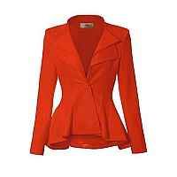 Women Double Notch Lapel Office Blazer Jk43864 1073T Orange Xl