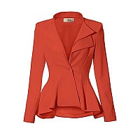 Women Double Notch Lapel Office Blazer Jk43864 1073T Orange Xl