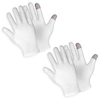 Sibba 2 Pairs Touch Screen Moisturizing Gloves White Cotton Moisturizing Gloves Overnight Bedtime Heal Eczema Sleeping Lotion Hand Spa Treatment Gloves Repair Rough Cracked Dry Chapped Hands Skin