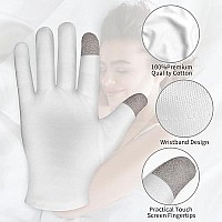 Sibba 2 Pairs Touch Screen Moisturizing Gloves White Cotton Moisturizing Gloves Overnight Bedtime Heal Eczema Sleeping Lotion Hand Spa Treatment Gloves Repair Rough Cracked Dry Chapped Hands Skin