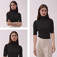 V28 Women Turtle Neck Half Cute Knitted Fitted Fashion Pullover Sweater Tops(2X,Half Black)