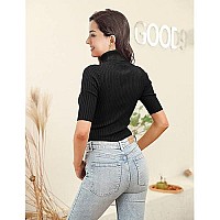 V28 Women Turtle Neck Half Cute Knitted Fitted Fashion Pullover Sweater Tops(2X,Half Black)