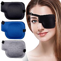 Pagow 3Pcs 3D Eye Patches For Adults, Adjustable Eyepatch For Lazy Eye,Large Black,Grey,Blue (Left Eye)