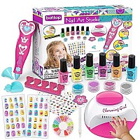 Battop Kids Nail Polish Set For Girls, Nail Art Kits With Nail Dryer Glitter Nail Pen, Quick Dry Peel Off Non-Toxic Nail Polish Birthday Gifts For Girls Ages 8-12