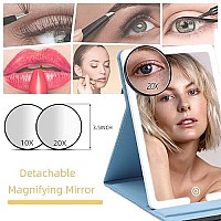 RRtide Travel Mirror with Light, Plus Detachable 3.5inch 10X & 20X Magnifying Mirror, Large Travel Makeup Mirror with 3 Adjustable Light Settings, Portable LED Lighted Makeup Mirror of 8 * 5.5inch