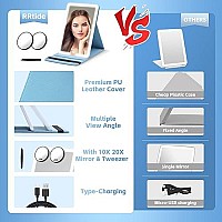 RRtide Travel Mirror with Light, Plus Detachable 3.5inch 10X & 20X Magnifying Mirror, Large Travel Makeup Mirror with 3 Adjustable Light Settings, Portable LED Lighted Makeup Mirror of 8 * 5.5inch