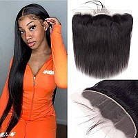 13X4 Transparent Lace Frontal 14 Inch 10A Brazilian Straight Frontal Closure Human Hair 100 Unprocessed Virgin Ear To Ear Lace Frontal Human Hair Pre Plucked With Baby Hair 150 Density Natural Black