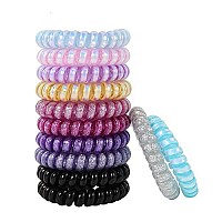 Spiral Hair Ties No Crease, Colorful Traceless Hair Ties, Elastic Coil Hair Ties, Phone Cord Hair Ties, Waterproof Hair Coils For Women Girls,Ponytail Hair Coils No Crease, Multicolor 12Pcs (Purple Matte)