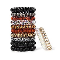 Leopard Spiral Hair Ties No Crease, Colorful Traceless Hair Ties, Elastic Coil Hair Ties, Phone Cord Hair Ties, Waterproof Hair Coils For Women Girls,Ponytail Hair Coils No Crease, Multicolor 12Pcs (Bright And Transparent)