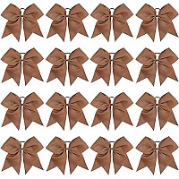 16Pcs 8 Large Cheer Hair Bows Ponytail Holder Elastic Band Handmade For Cheerleading Teen Girls College Sports (Brown)