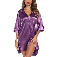 Leikar Silk Nightgown For Women Satin Slik Pajamas Sleep Shirts Violet