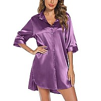 Leikar Silk Nightgown For Women Satin Slik Pajamas Sleep Shirts Violet