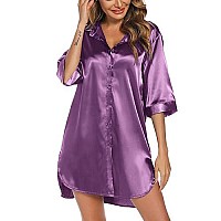 Leikar Silk Nightgown For Women Satin Slik Pajamas Sleep Shirts Violet