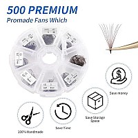 Volume Lash Extensions 10D Brown Premade Fans 500 Pcs 007Mm 9-16Mm Mixed Cd Curl Short Stem Premade Volume Eyelash Extensions Pointed Base Fans By Wendy Lashes (500Pcs-10D-007-D, 9-16Mm Mixed)