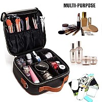 Lacattura Travel Makeup Bag, Leather Makeup Train Case Cosmetic Organizer For Makeup Brushes Toiletry Digital Accessories, Portable Artist Storage Bag With Shoulder Strap For Women Lady Gold