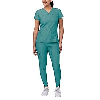 Adar Pro Movement Booster Scrub Set For Women - Sweetheart V-Neck Scrub Top Yoga Jogger Scrub Pants - P9400 - Heather Hunter - 3X