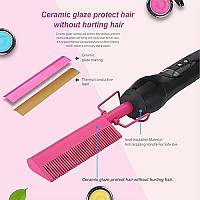 Homfu Electric Hot Comb Hair Straightener Heat Pressing Comb Ceramic Curling Flat Iron Curler Designed Hair Straightener Brush For Natural Black ,Anti-Scald Beard Straightening Electric Press Comb