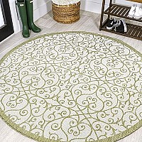 Jonathan Y Smb107H-5R Madrid Vintage Filigree Textured Weave Indoor Outdoor Area Rug, Coastal,Traditional,Transitional Easy Clean,Bedroom,Kitchen,Backyard,Patio, Non-Shed, Greencream, 5 Round