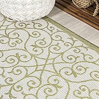 Jonathan Y Smb107H-5R Madrid Vintage Filigree Textured Weave Indoor Outdoor Area Rug, Coastal,Traditional,Transitional Easy Clean,Bedroom,Kitchen,Backyard,Patio, Non-Shed, Greencream, 5 Round