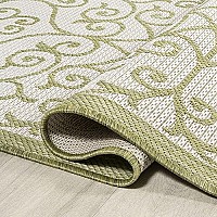 Jonathan Y Smb107H-5R Madrid Vintage Filigree Textured Weave Indoor Outdoor Area Rug, Coastal,Traditional,Transitional Easy Clean,Bedroom,Kitchen,Backyard,Patio, Non-Shed, Greencream, 5 Round