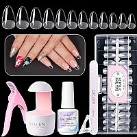 Gellen Nail Tips And Glue Gel Kit - Acrylic Nail Kit Short Almond Fake Nails 504Pcs Clear False Nail Tips, 3 In 1 Nail Glue Gel, Led Nail Lamp Acrylic Gel Nail Kit Nail Extension Kit, Diy Manicure Set