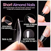 Gellen Nail Tips And Glue Gel Kit - Acrylic Nail Kit Short Almond Fake Nails 504Pcs Clear False Nail Tips, 3 In 1 Nail Glue Gel, Led Nail Lamp Acrylic Gel Nail Kit Nail Extension Kit, Diy Manicure Set