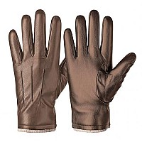 Alepo Winter Pu Leather Gloves For Men, Warm Thermal Touchscreen Texting Typing Dress Driving Motorcycle Gloves With Wool Lining (Khaki-Xl)