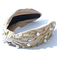 Pearly Crystal Knotted Women Headband Luxury Pink Jeweled Embellished Top Hairband Fashion Elegant Ladies Hair Band