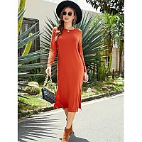 Naggoo Women Long Sleeve T Shirt Midi Dress Casual Plain Dressy Split Crewneck Maxi Dresses With Pockets