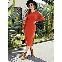 Naggoo Women Long Sleeve T Shirt Midi Dress Casual Plain Dressy Split Crewneck Maxi Dresses With Pockets