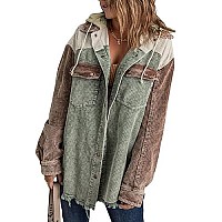 Dokotoo Womens Ladies Corduroy Jackets Long Sleeve Flannel Shirts Button Down Coats Contrast Color Block Oversized Hooded Winter Fall 2023 Cardigan Shacket Jackets With Pockets Green Large