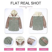 Dokotoo Womens Ladies Corduroy Jackets Long Sleeve Flannel Shirts Button Down Coats Contrast Color Block Oversized Hooded Winter Fall 2023 Cardigan Shacket Jackets With Pockets Green Large