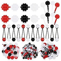 72 Pcs Hair Barrettes For Girls Hair Balls Self Hinge Hair Barrettes Ties Bubble Hair Accessories Set 80S 90S Bow Flower Hair Tie Plastic Hair Clips For Baby Toddler (Black, White, Clear, Red)