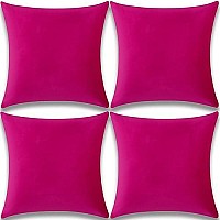 Yonous Throw Pillow Covers, Velvet Soft Decorative Cushion Case For Sofa Bedroom Car, Set Of 4, 16X16 Inch, Hot Pink