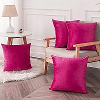 Yonous Throw Pillow Covers, Velvet Soft Decorative Cushion Case For Sofa Bedroom Car, Set Of 4, 16X16 Inch, Hot Pink