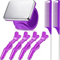 7 Pieces Hair Braiding Tools Magnetic Pin Wristband And 2 Pieces Stainless Steel Pintail Rat Tail Comb With 4 Pieces Wide Teeth Alligator Sectioning Hair Clip For Hair Braid Tool Braid Maker (Purple)