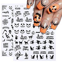 Tailaimei 9 Sheets Halloween Nail Stickers, Self-Adhesive Black Nail Art Decals For Diy Horror Nail Decorations (Black Style)